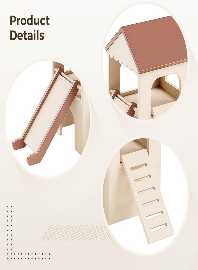 Varku Guinea Pig Wooden Hideout with Loft Slide, Two-Level Design, Adjustable Ramp, Dual Slide, Spacious and Comfortable Hideout for Hamsters, Rabbits Easy to Clean, Sturdy Wood Construction - Image 3